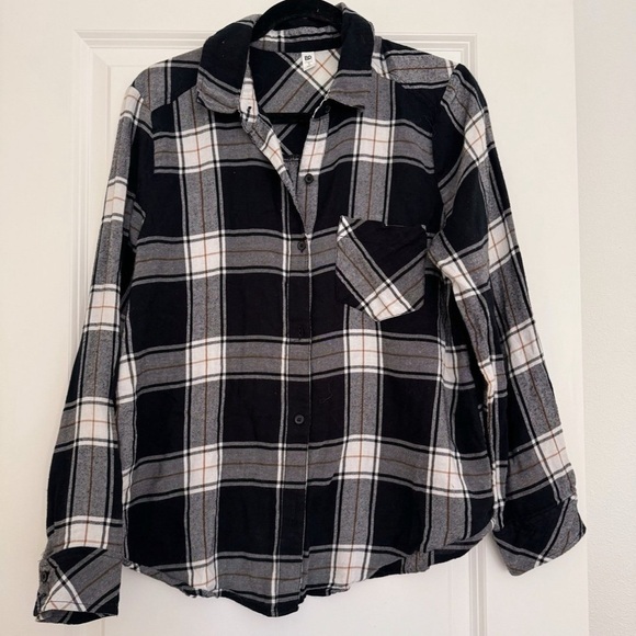 bp Tops - Nordstrom BP women’s black plaid button down flannel shirt top size small 4 6
